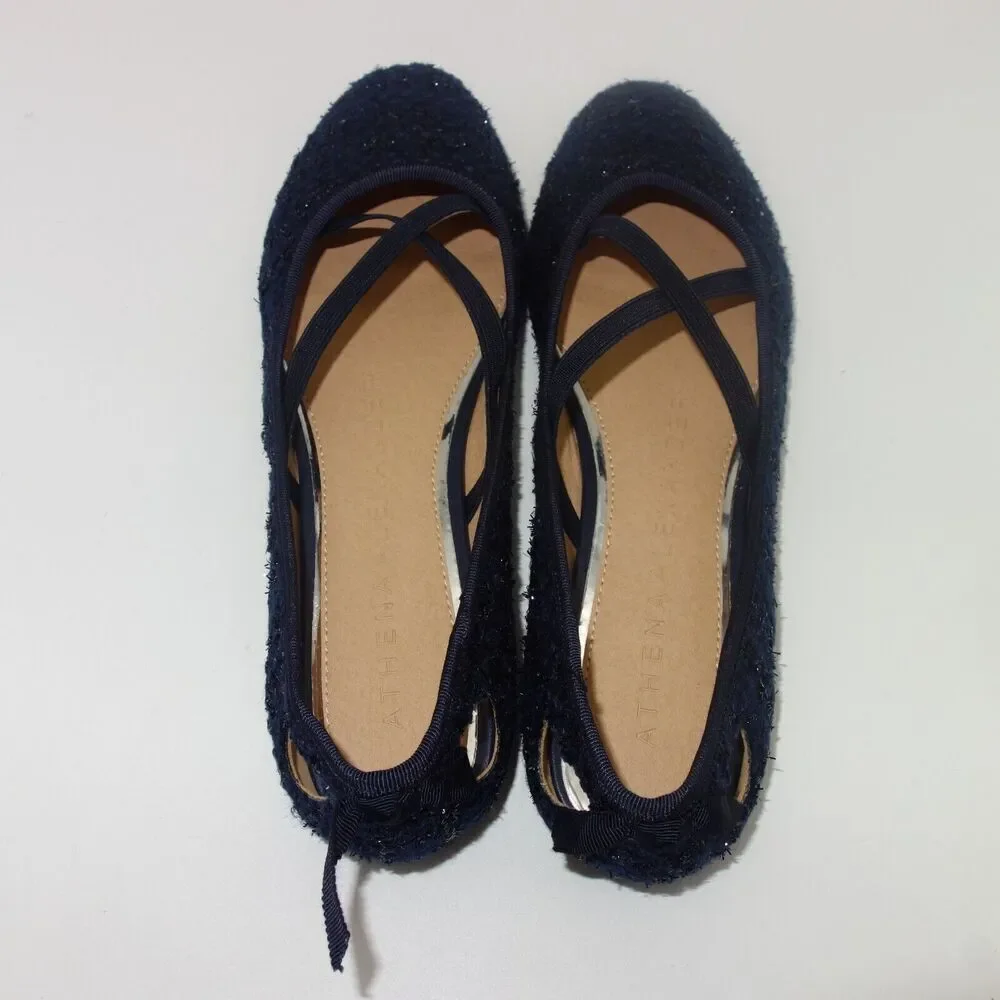 NEW Athena Alexander Blue Tweed Strap Ballet Flat Shoes Saint Paul Women's 7.5